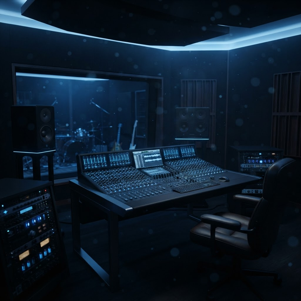 Студия звукозаписи ARC Label с мягким синим освещением